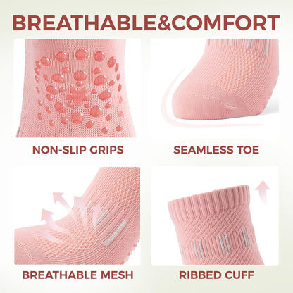 5 Pairs Pilates Socks Yoga Crew Socks with Grips for Women Non Slip