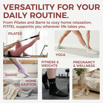 5 Pairs Pilates Socks Yoga Crew Socks with Grips for Women Non Slip