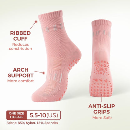 5 Pairs Pilates Socks Yoga Crew Socks with Grips for Women Non Slip