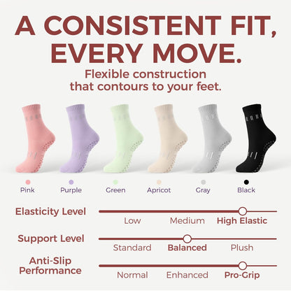 5 Pairs Pilates Socks Yoga Crew Socks with Grips for Women Non Slip