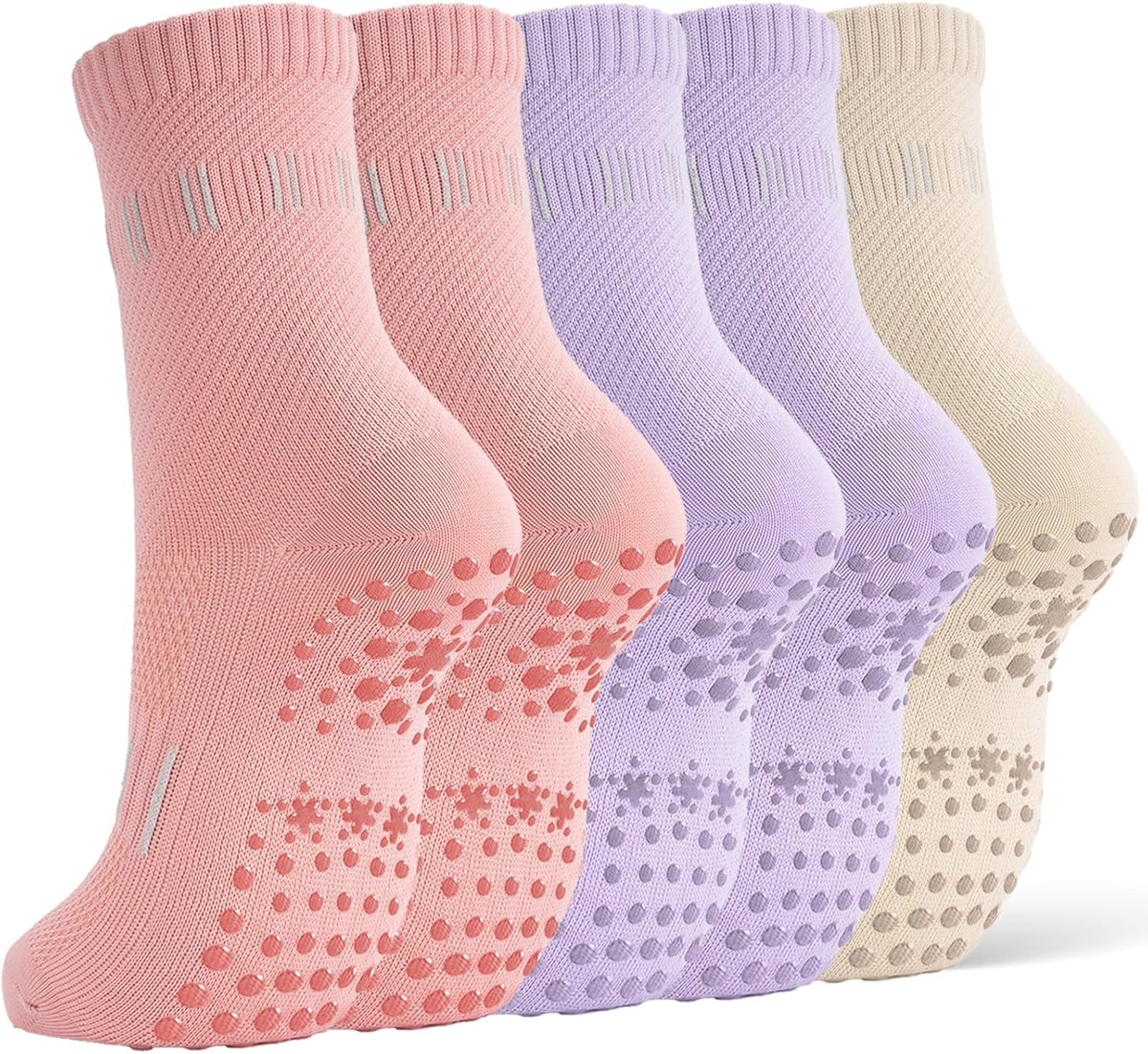 5 Pairs Pilates Socks Yoga Crew Socks with Grips for Women Non Slip