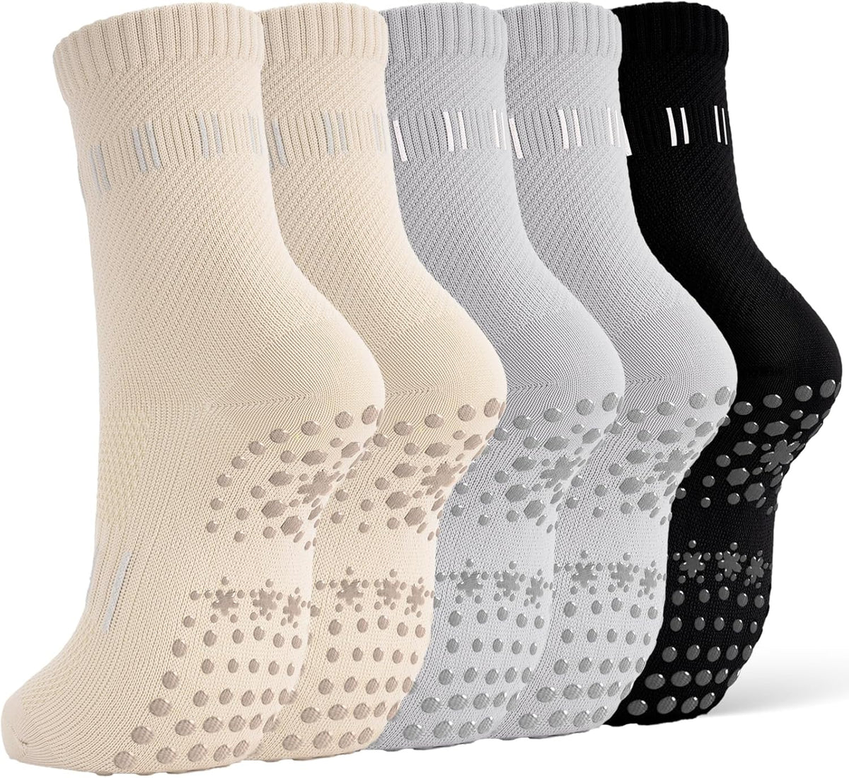 5 Pairs Pilates Socks Yoga Crew Socks with Grips for Women Non Slip