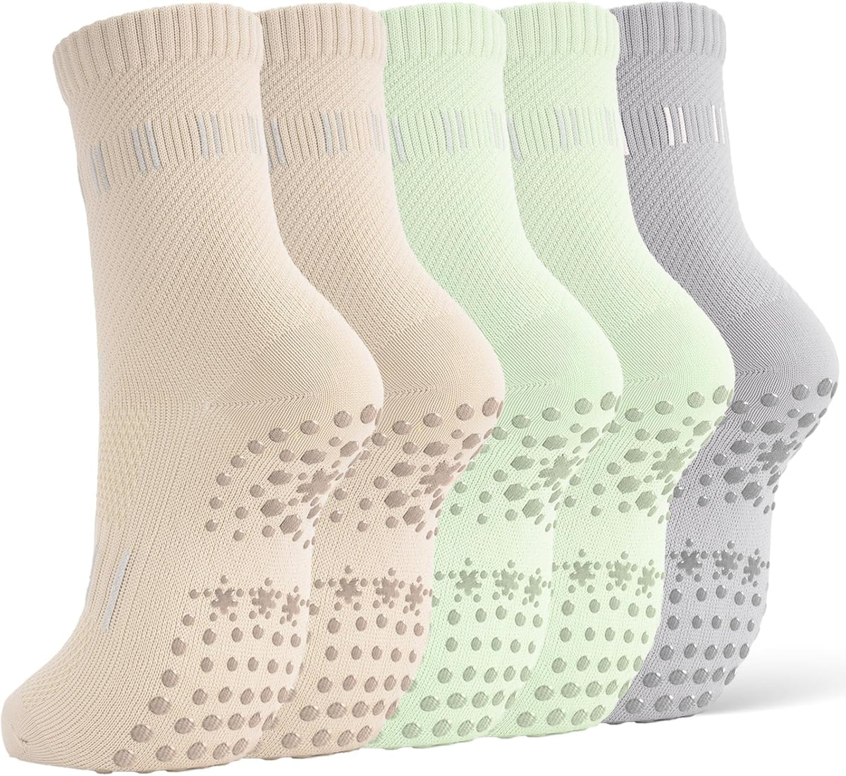 5 Pairs Pilates Socks Yoga Crew Socks with Grips for Women Non Slip