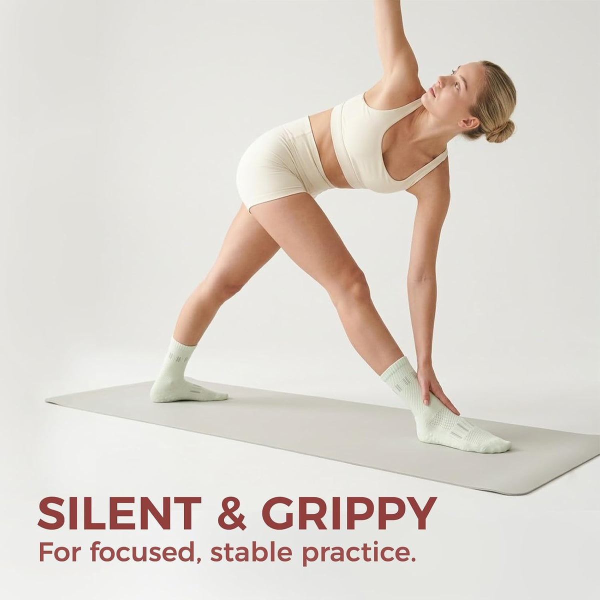 5 Pairs Pilates Socks Yoga Crew Socks with Grips for Women Non Slip