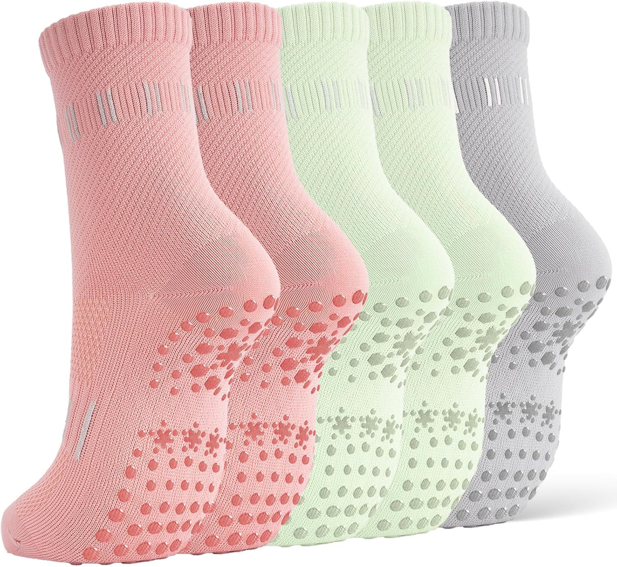 5 Pairs Pilates Socks Yoga Crew Socks with Grips for Women Non Slip