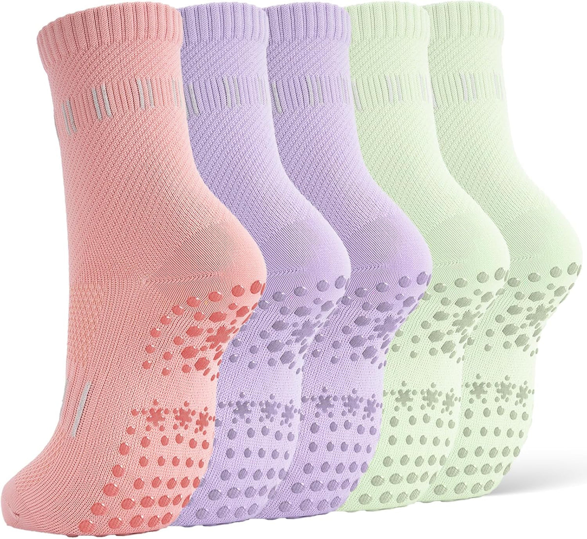 5 Pairs Pilates Socks Yoga Crew Socks with Grips for Women Non Slip