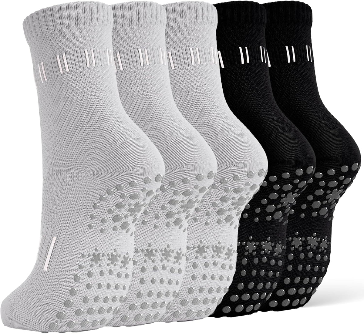 5 Pairs Pilates Socks Yoga Crew Socks with Grips for Women Non Slip