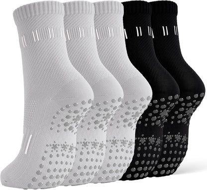 5 Pairs Pilates Socks Yoga Crew Socks with Grips for Women Non Slip