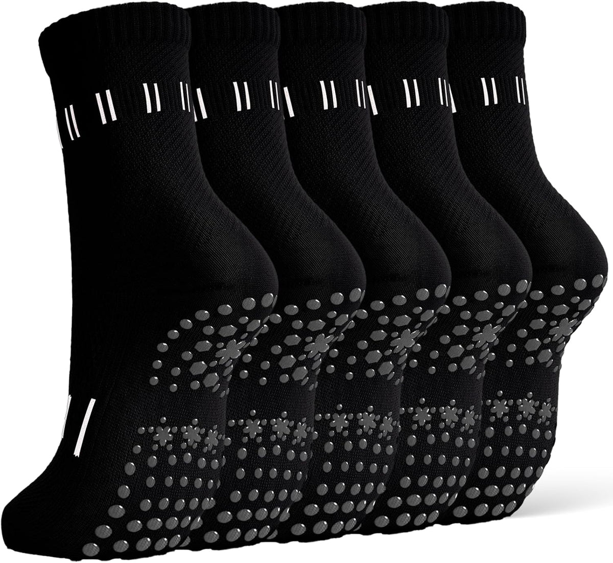 5 Pairs Pilates Socks Yoga Crew Socks with Grips for Women Non Slip