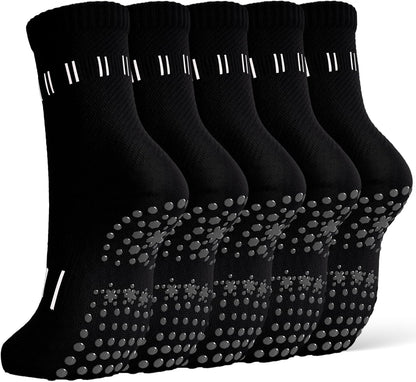 5 Pairs Pilates Socks Yoga Crew Socks with Grips for Women Non Slip