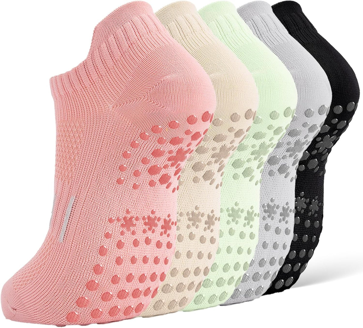 5 Pairs Pilates Socks Yoga Crew Socks with Grips for Women Non Slip