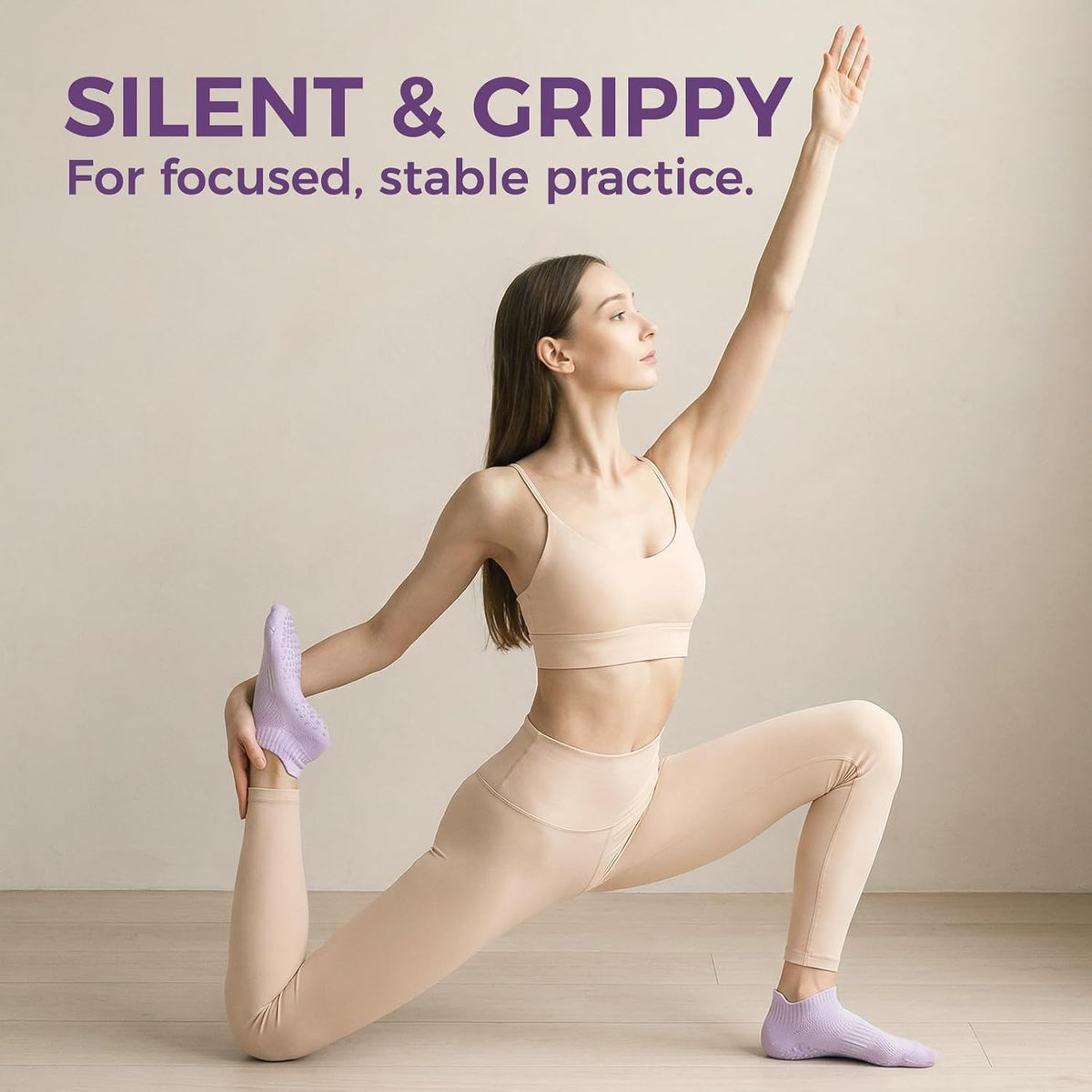 5 Pairs Pilates Socks Yoga Crew Socks with Grips for Women Non Slip
