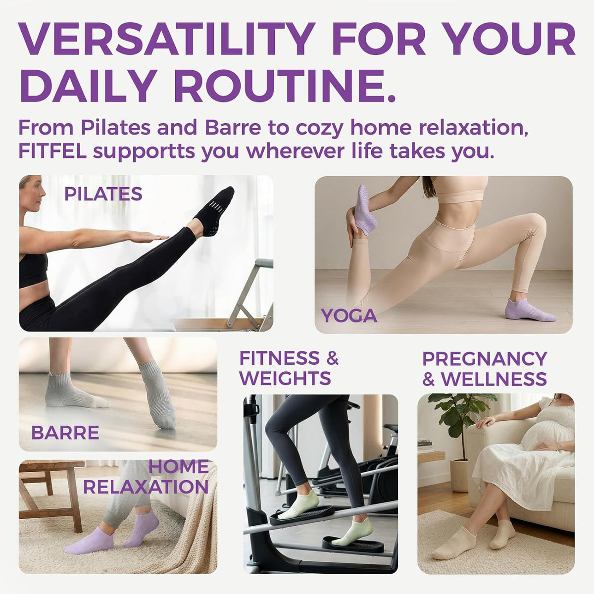5 Pairs Pilates Socks Yoga Crew Socks with Grips for Women Non Slip
