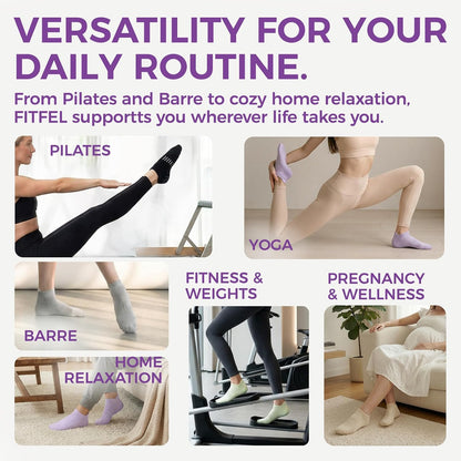 5 Pairs Pilates Socks Yoga Crew Socks with Grips for Women Non Slip