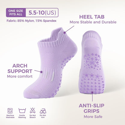 5 Pairs Pilates Socks Yoga Crew Socks with Grips for Women Non Slip