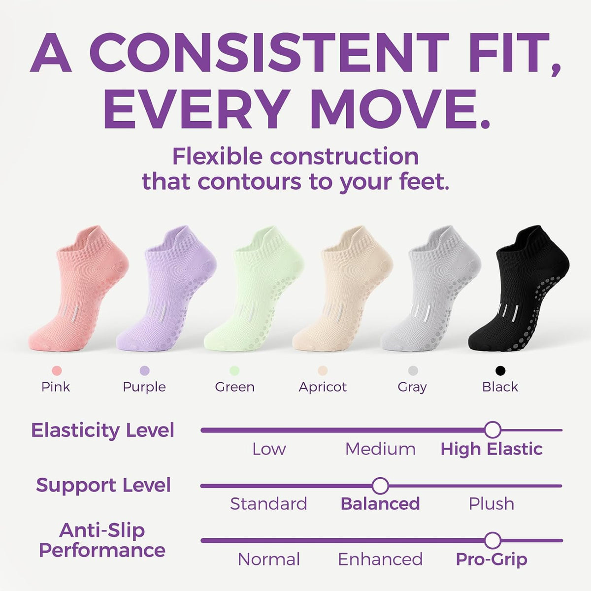 5 Pairs Pilates Socks Yoga Crew Socks with Grips for Women Non Slip