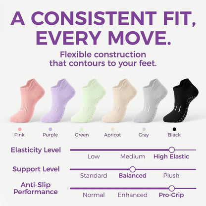 5 Pairs Pilates Socks Yoga Crew Socks with Grips for Women Non Slip