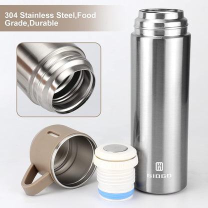 Stainless Steel Thermo 500ml/16.9oz Vacuum Insulated Bottle with Cup for Coffee Hot drink and Cold drink water flask.(Pink,Set)