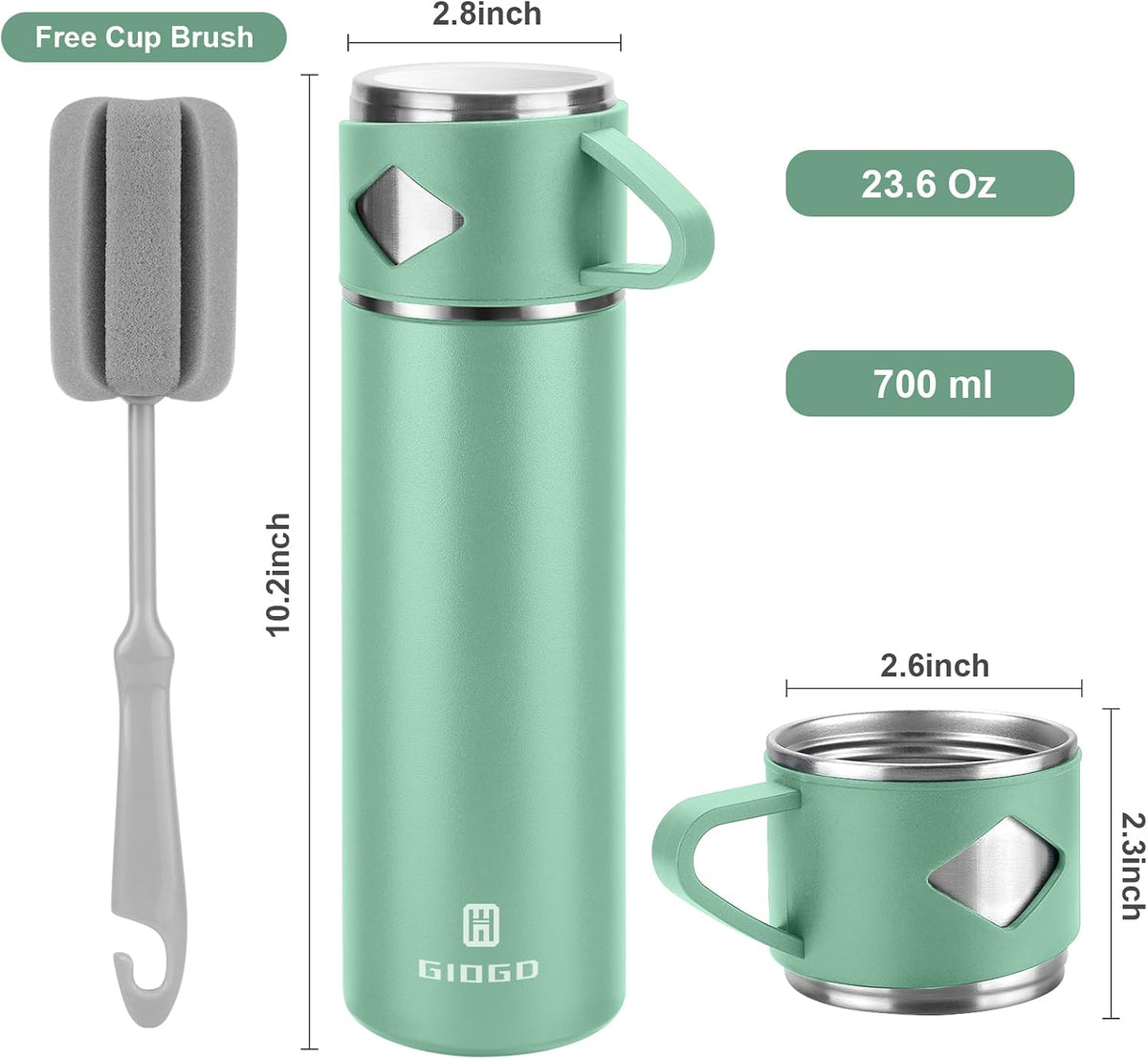 Stainless Steel Thermo 500ml/16.9oz Vacuum Insulated Bottle with Cup for Coffee Hot drink and Cold drink water flask.(Pink,Set)