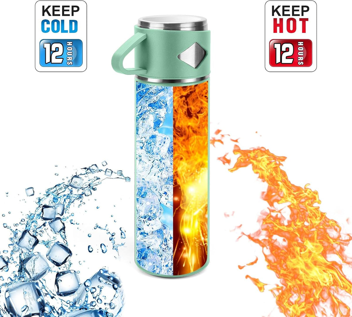 Stainless Steel Thermo 500ml/16.9oz Vacuum Insulated Bottle with Cup for Coffee Hot drink and Cold drink water flask.(Pink,Set)