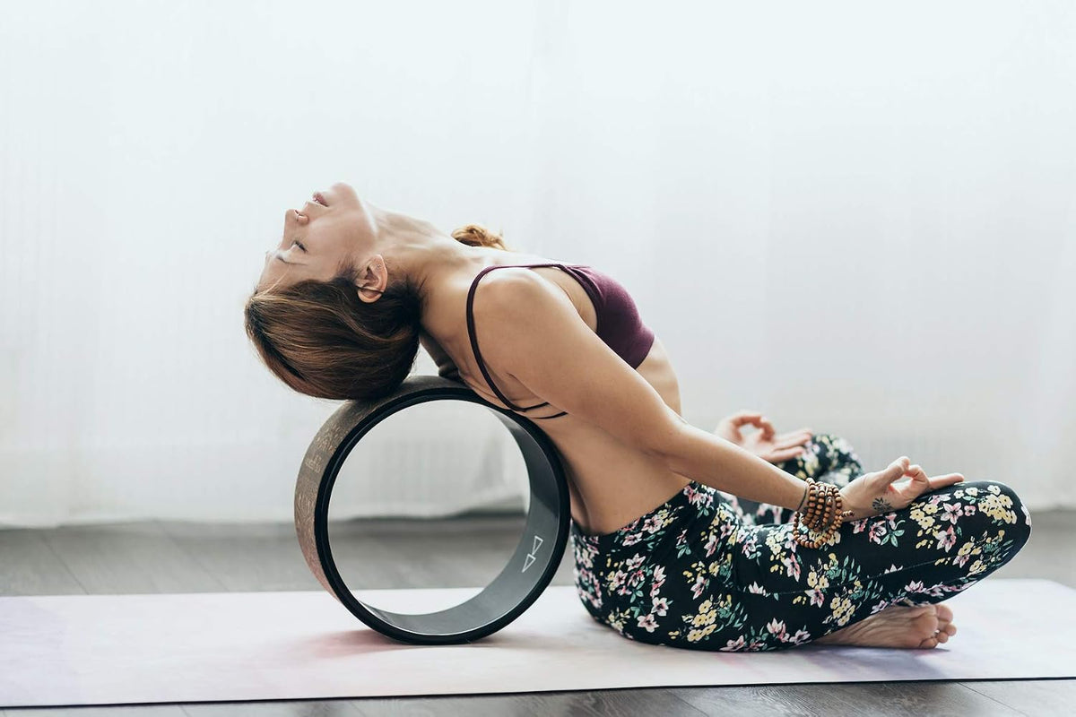 THE YOGA WHEEL | Eco Printed, Extra Strength, Padded, Dharma Exercise Wheel | Designed in Bali | Enhance Your Postures and Stretch Deeper (Mandala Black,)