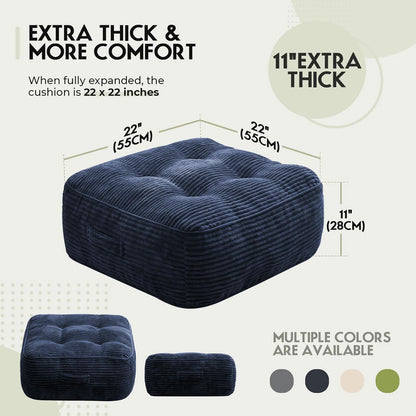 11" Thick Washable Floor Pillow for Adults, Yoga & Meditation Cushion with Handle, Square Large Pillows Seating with Removable Tufted Corduroy Cover for Tatami Living Room Board Games, Blind Shape