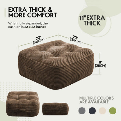 11" Thick Washable Floor Pillow for Adults, Yoga & Meditation Cushion with Handle, Square Large Pillows Seating with Removable Tufted Corduroy Cover for Tatami Living Room Board Games, Blind Shape