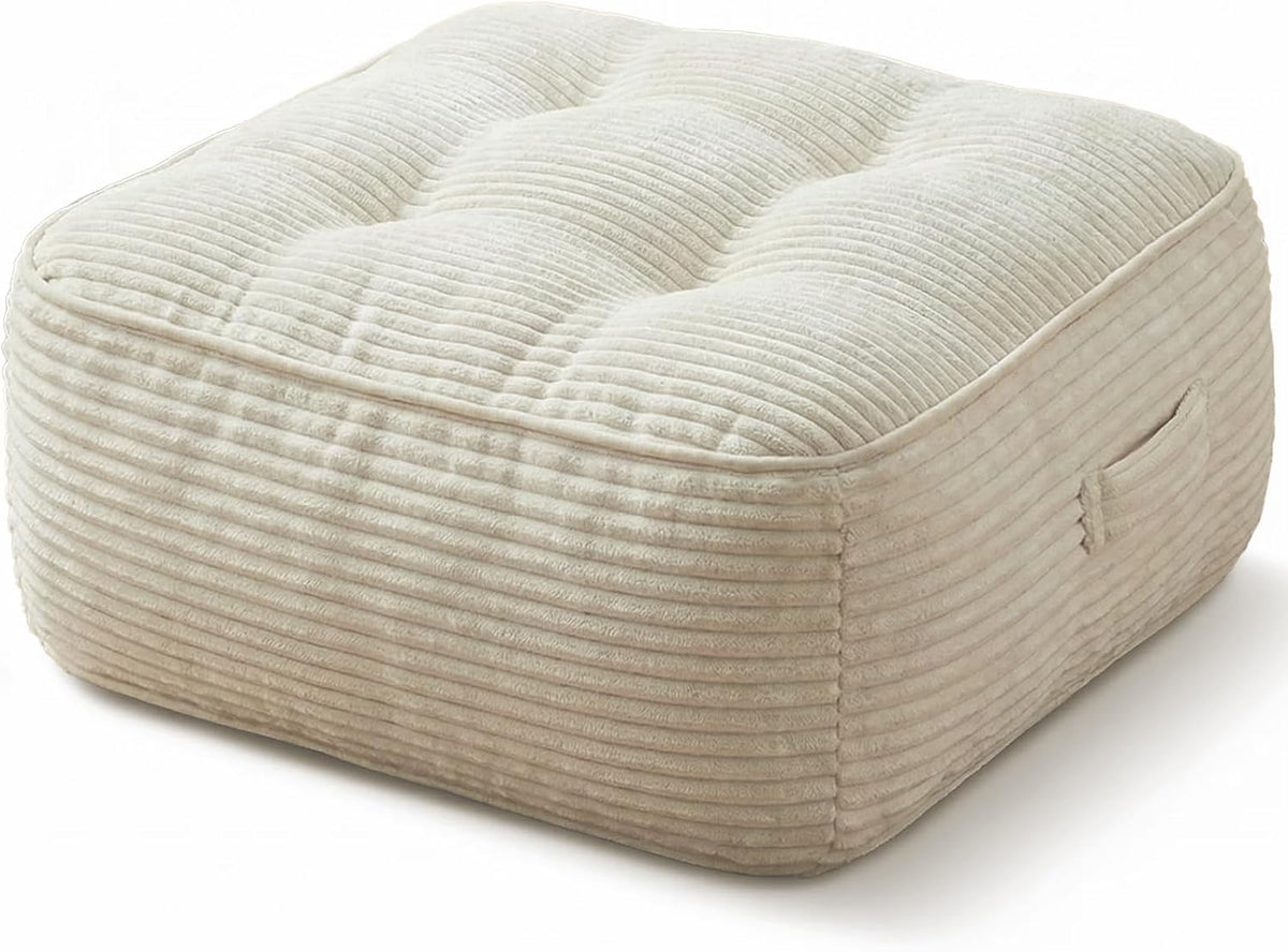 11" Thick Washable Floor Pillow for Adults, Yoga & Meditation Cushion with Handle, Square Large Pillows Seating with Removable Tufted Corduroy Cover for Tatami Living Room Board Games, Blind Shape