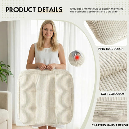 11" Thick Washable Floor Pillow for Adults, Yoga & Meditation Cushion with Handle, Square Large Pillows Seating with Removable Tufted Corduroy Cover for Tatami Living Room Board Games, Blind Shape
