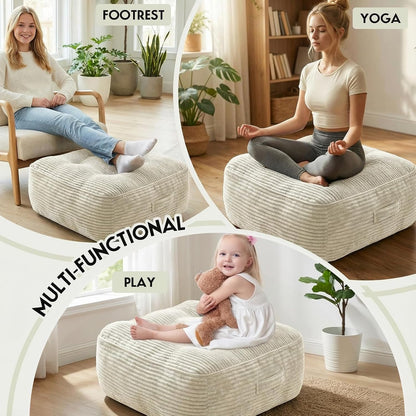 11" Thick Washable Floor Pillow for Adults, Yoga & Meditation Cushion with Handle, Square Large Pillows Seating with Removable Tufted Corduroy Cover for Tatami Living Room Board Games, Blind Shape
