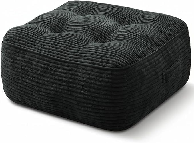 11" Thick Washable Floor Pillow for Adults, Yoga & Meditation Cushion with Handle, Square Large Pillows Seating with Removable Tufted Corduroy Cover for Tatami Living Room Board Games, Blind Shape