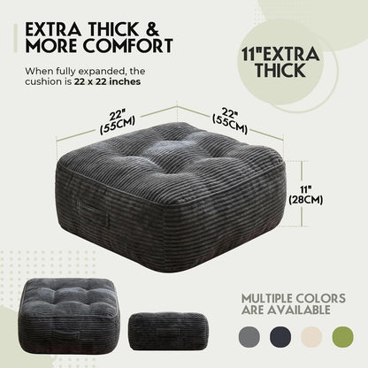 11" Thick Washable Floor Pillow for Adults, Yoga & Meditation Cushion with Handle, Square Large Pillows Seating with Removable Tufted Corduroy Cover for Tatami Living Room Board Games, Blind Shape