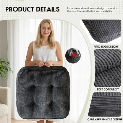 11" Thick Washable Floor Pillow for Adults, Yoga & Meditation Cushion with Handle, Square Large Pillows Seating with Removable Tufted Corduroy Cover for Tatami Living Room Board Games, Blind Shape