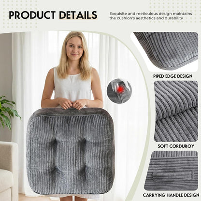 11" Thick Washable Floor Pillow for Adults, Yoga & Meditation Cushion with Handle, Square Large Pillows Seating with Removable Tufted Corduroy Cover for Tatami Living Room Board Games, Blind Shape