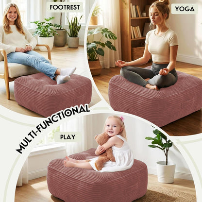 11" Thick Washable Floor Pillow for Adults, Yoga & Meditation Cushion with Handle, Square Large Pillows Seating with Removable Tufted Corduroy Cover for Tatami Living Room Board Games, Blind Shape