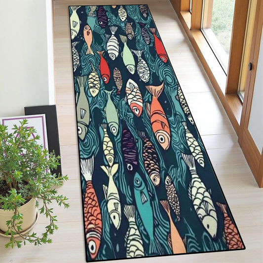 Runner Rug Washable 2x6 Seamless Pattern Fish Swimming Against Current Against Crowd Non-Slip Hallway Area Rug Indoor Outdoor Home Decor for Entryway Bathroom Kitchen Carpet Yoga Floor Mat