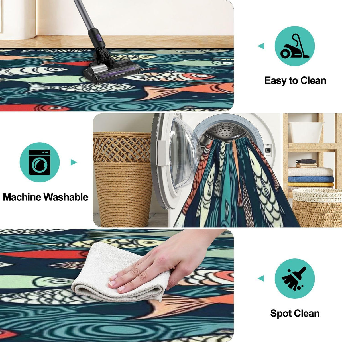Runner Rug Washable 2x6 Seamless Pattern Fish Swimming Against Current Against Crowd Non-Slip Hallway Area Rug Indoor Outdoor Home Decor for Entryway Bathroom Kitchen Carpet Yoga Floor Mat