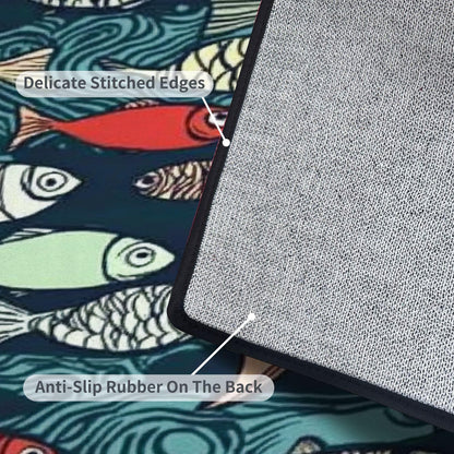 Runner Rug Washable 2x6 Seamless Pattern Fish Swimming Against Current Against Crowd Non-Slip Hallway Area Rug Indoor Outdoor Home Decor for Entryway Bathroom Kitchen Carpet Yoga Floor Mat
