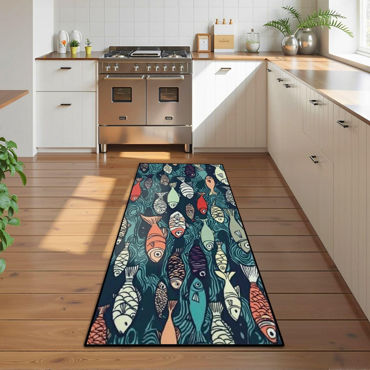 Runner Rug Washable 2x6 Seamless Pattern Fish Swimming Against Current Against Crowd Non-Slip Hallway Area Rug Indoor Outdoor Home Decor for Entryway Bathroom Kitchen Carpet Yoga Floor Mat