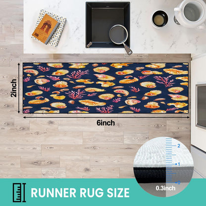 Runner Rug Washable 2x6 Seamless Pattern Fish Swimming Against Current Against Crowd Non-Slip Hallway Area Rug Indoor Outdoor Home Decor for Entryway Bathroom Kitchen Carpet Yoga Floor Mat