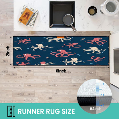 Runner Rug Washable 2x6 Seamless Pattern Fish Swimming Against Current Against Crowd Non-Slip Hallway Area Rug Indoor Outdoor Home Decor for Entryway Bathroom Kitchen Carpet Yoga Floor Mat