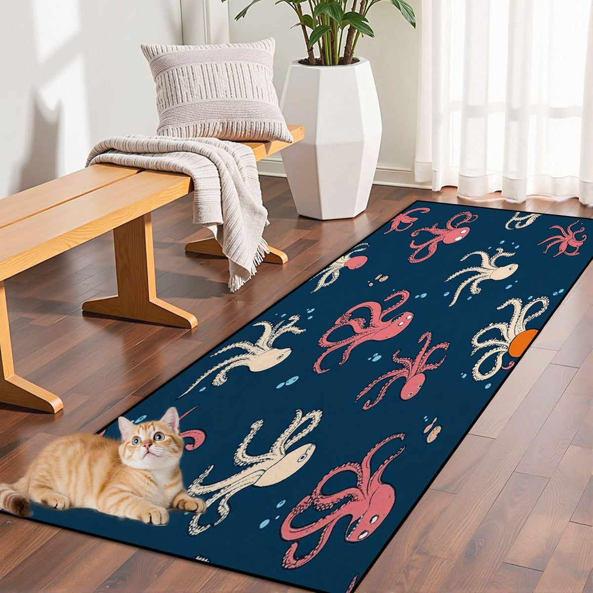 Runner Rug Washable 2x6 Seamless Pattern Fish Swimming Against Current Against Crowd Non-Slip Hallway Area Rug Indoor Outdoor Home Decor for Entryway Bathroom Kitchen Carpet Yoga Floor Mat