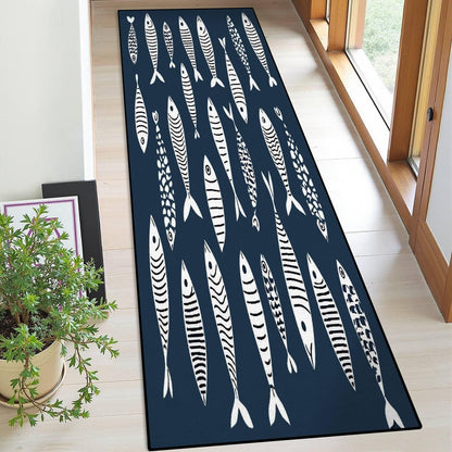 Runner Rug Washable 2x6 Seamless Pattern Fish Swimming Against Current Against Crowd Non-Slip Hallway Area Rug Indoor Outdoor Home Decor for Entryway Bathroom Kitchen Carpet Yoga Floor Mat