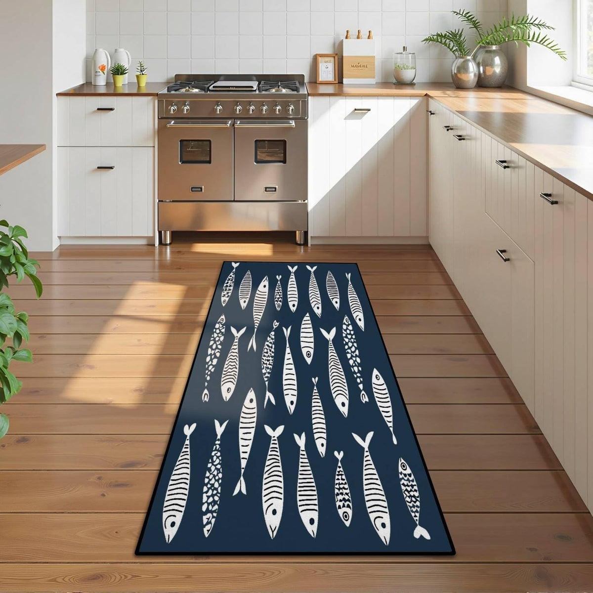 Runner Rug Washable 2x6 Seamless Pattern Fish Swimming Against Current Against Crowd Non-Slip Hallway Area Rug Indoor Outdoor Home Decor for Entryway Bathroom Kitchen Carpet Yoga Floor Mat