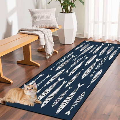 Runner Rug Washable 2x6 Seamless Pattern Fish Swimming Against Current Against Crowd Non-Slip Hallway Area Rug Indoor Outdoor Home Decor for Entryway Bathroom Kitchen Carpet Yoga Floor Mat