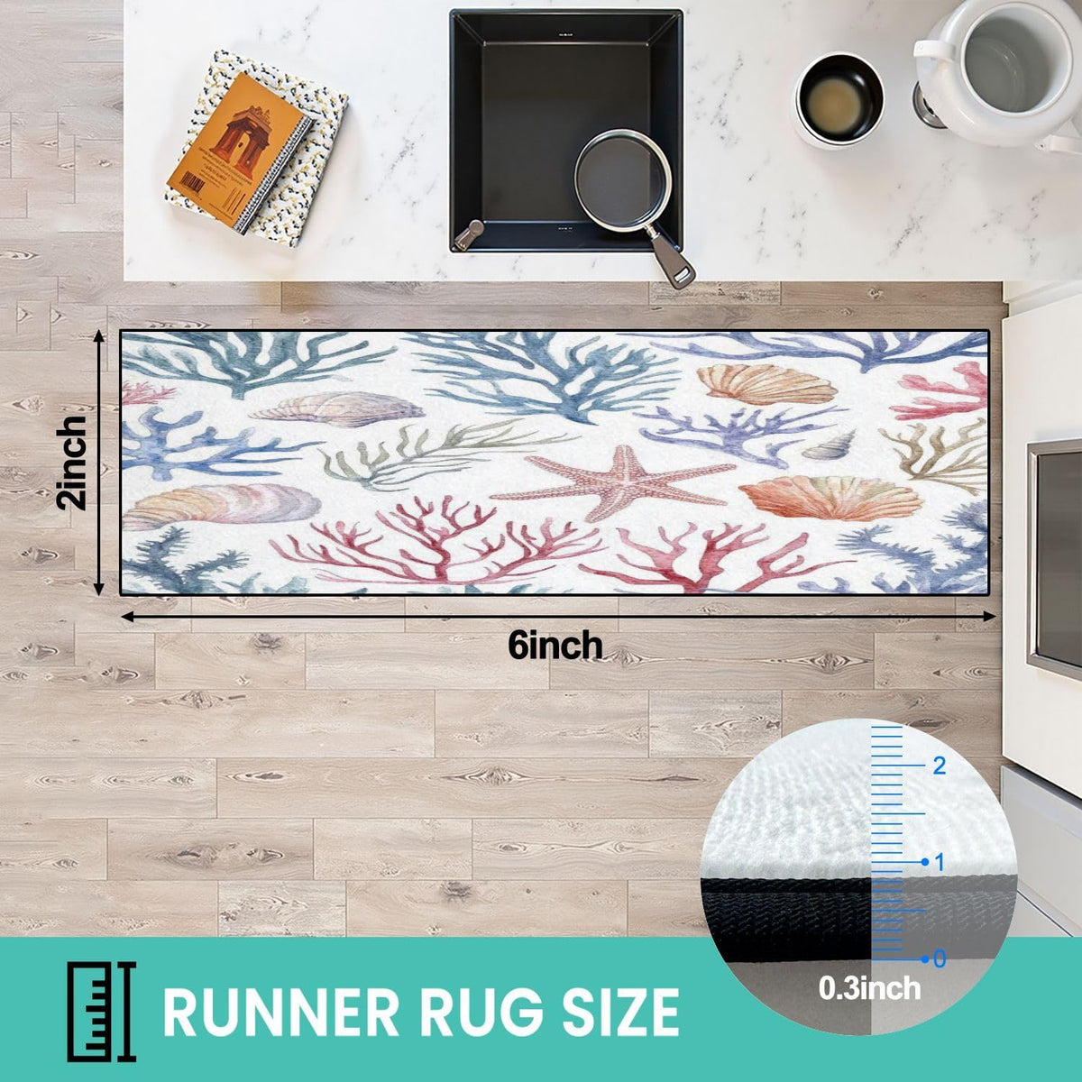 Runner Rug Washable 2x6 Seamless Pattern Fish Swimming Against Current Against Crowd Non-Slip Hallway Area Rug Indoor Outdoor Home Decor for Entryway Bathroom Kitchen Carpet Yoga Floor Mat