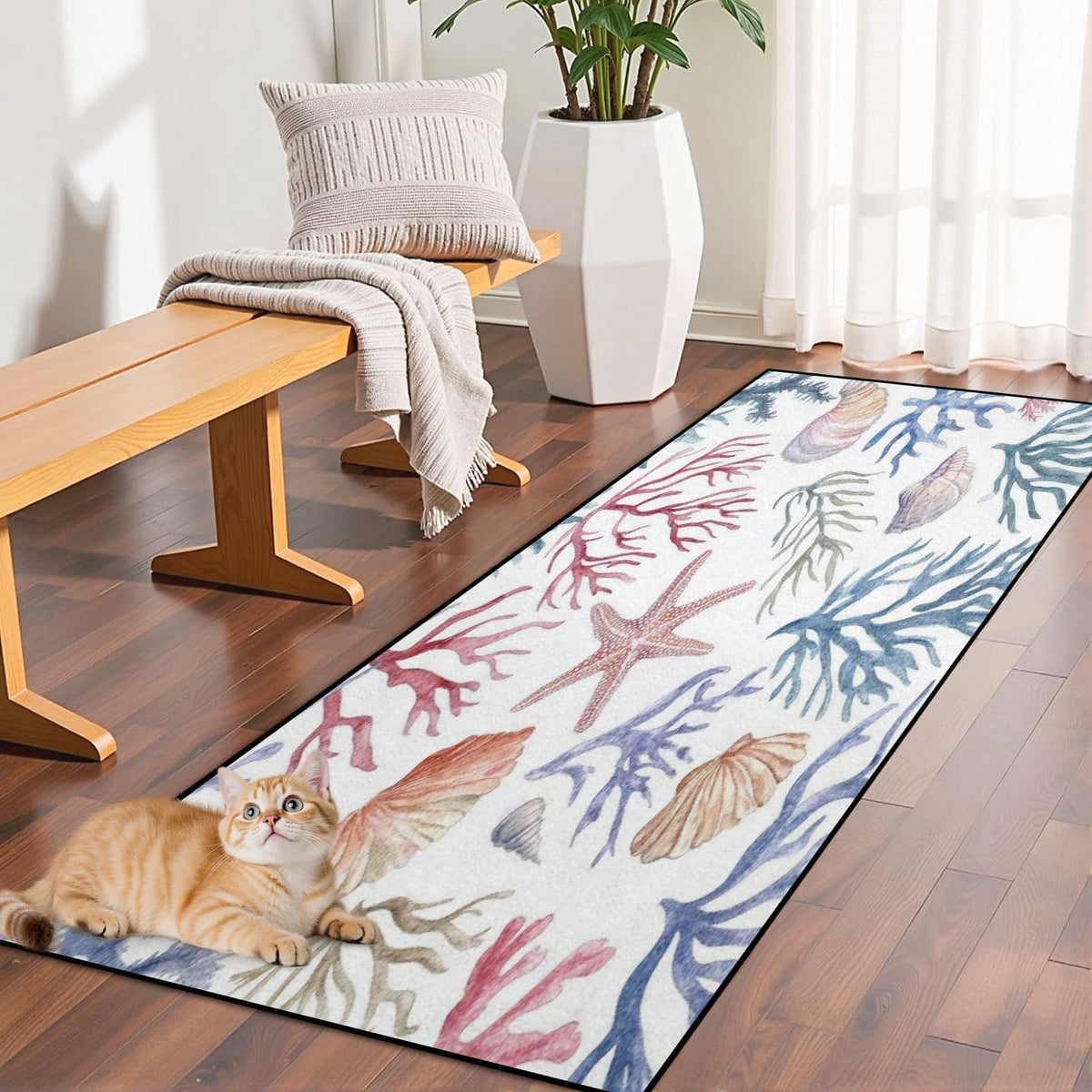 Runner Rug Washable 2x6 Seamless Pattern Fish Swimming Against Current Against Crowd Non-Slip Hallway Area Rug Indoor Outdoor Home Decor for Entryway Bathroom Kitchen Carpet Yoga Floor Mat