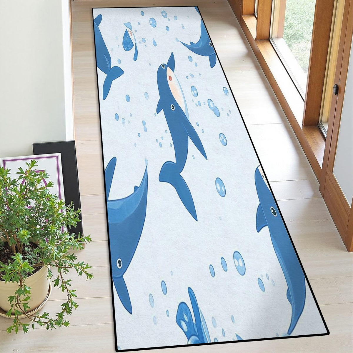 Runner Rug Washable 2x6 Seamless Pattern Fish Swimming Against Current Against Crowd Non-Slip Hallway Area Rug Indoor Outdoor Home Decor for Entryway Bathroom Kitchen Carpet Yoga Floor Mat