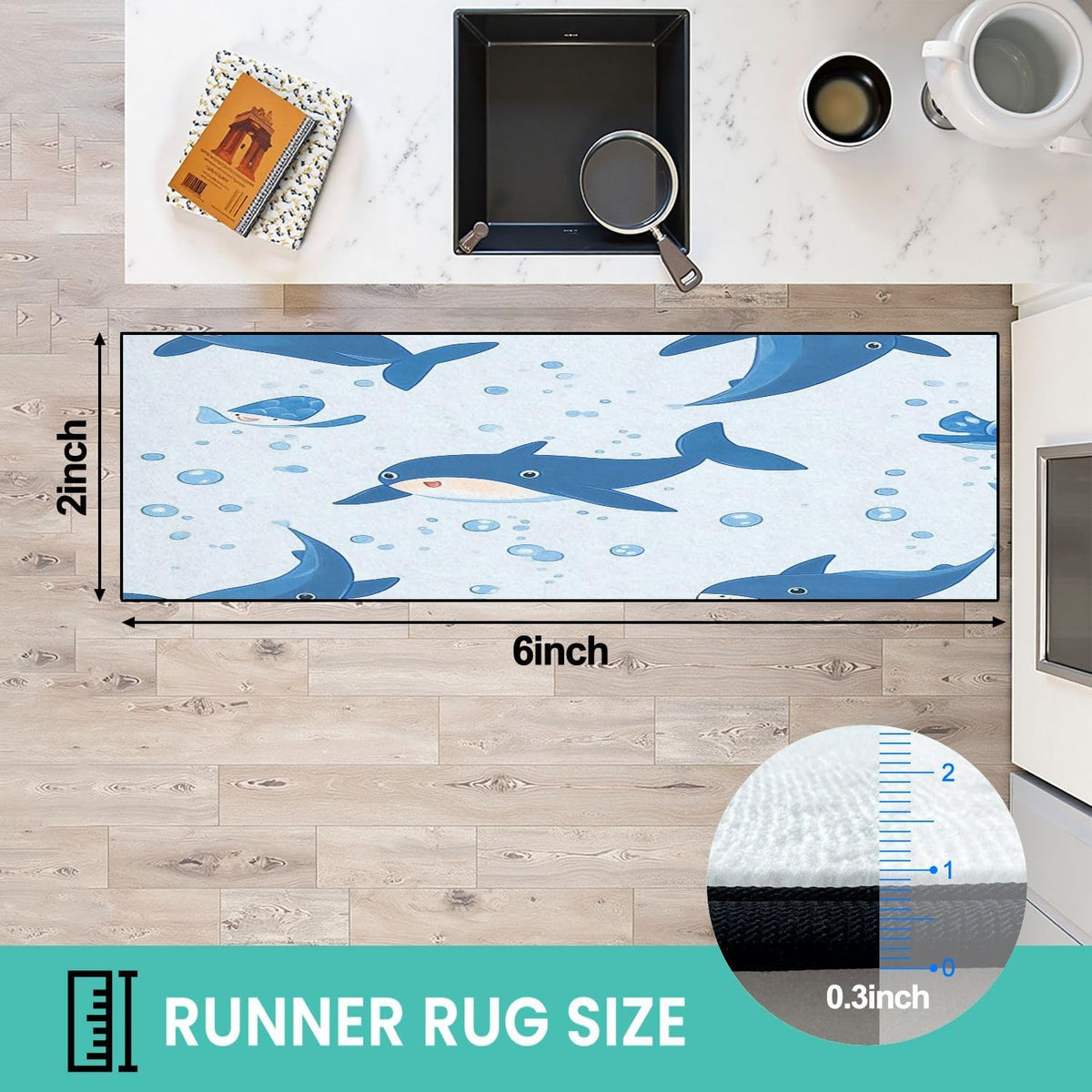 Runner Rug Washable 2x6 Seamless Pattern Fish Swimming Against Current Against Crowd Non-Slip Hallway Area Rug Indoor Outdoor Home Decor for Entryway Bathroom Kitchen Carpet Yoga Floor Mat