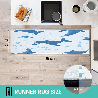 Runner Rug Washable 2x6 Seamless Pattern Fish Swimming Against Current Against Crowd Non-Slip Hallway Area Rug Indoor Outdoor Home Decor for Entryway Bathroom Kitchen Carpet Yoga Floor Mat